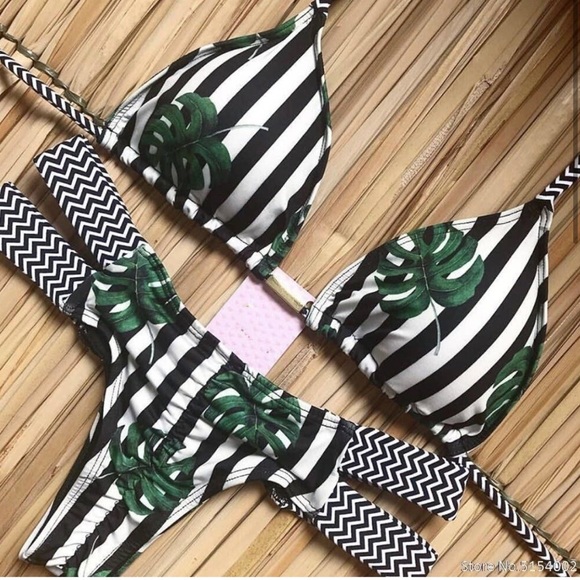 Striped Tropical Leaf Jungle Bikini S - Picture 7 of 7
